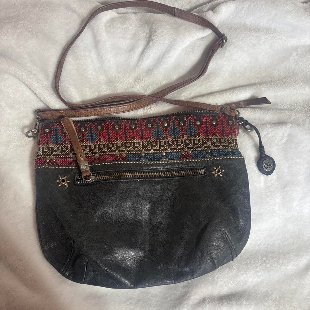 Black Aztec Leather Sak Crossbody Bag